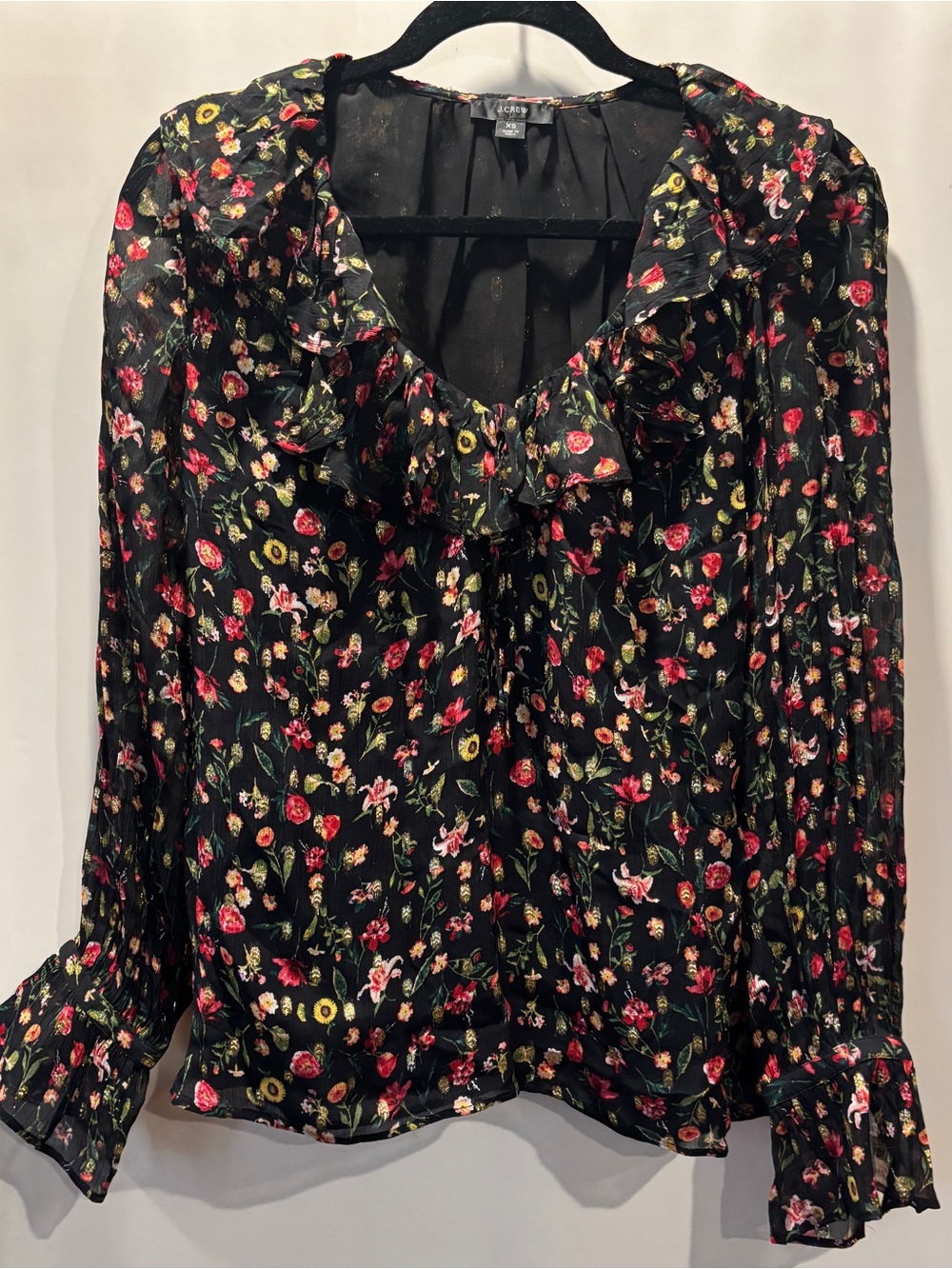 J. Crew Ruffle Neck Top in Midnight Vintage Floral Size XS
